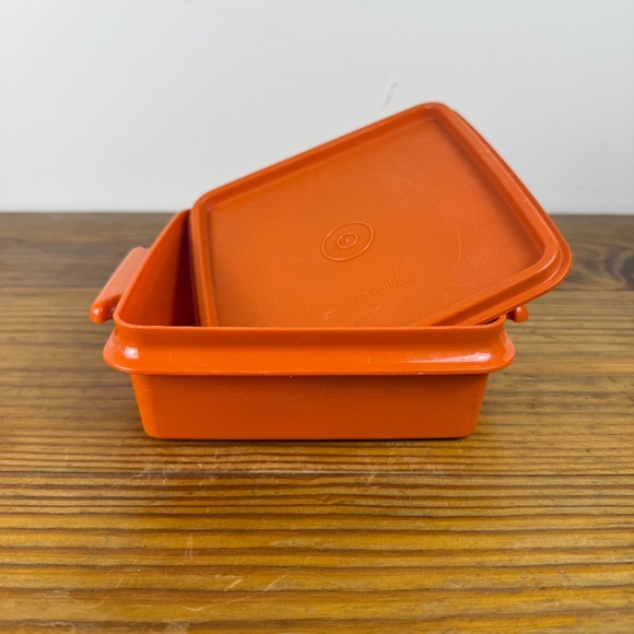 Vintage Tupperware Orange Square Container | Classic Mid-Century Kitchen - Picture 6 of 16